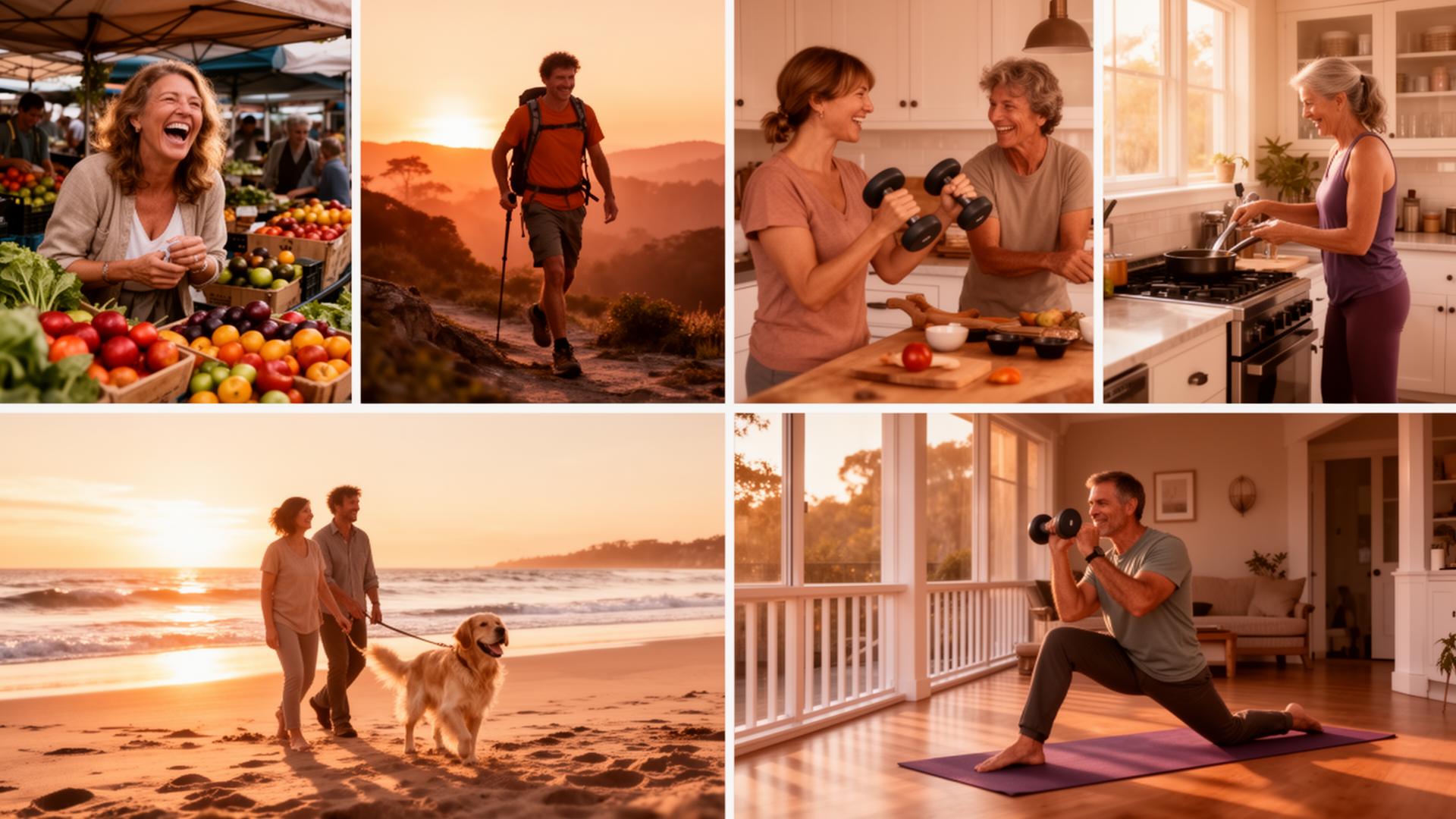 Energized Tribe members living an energized life — cooking, hiking, lifting, walking the dog at sunrise
